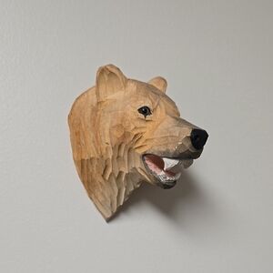 Handcrafted Wooden Bear Head Wall Decor Small Size